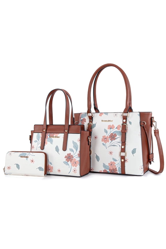 3PCS Purses for Women Tote Bag and Wallet Set Shoulder Satchel Handbags, Brown