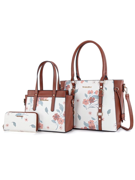 3PCS Purses for Women Tote Bag and Wallet Set Shoulder Satchel Handbags, Brown