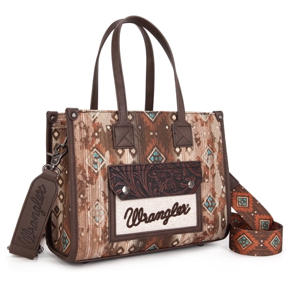 Wrangler Aztec Tote Bag for Women Western Purses and Handbags, Coffee