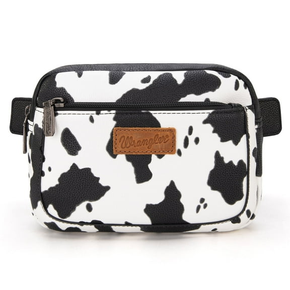 Wrangler Cow Print Waist Pack Western Belt Bag for Women with Adjustable Strap, B-Black