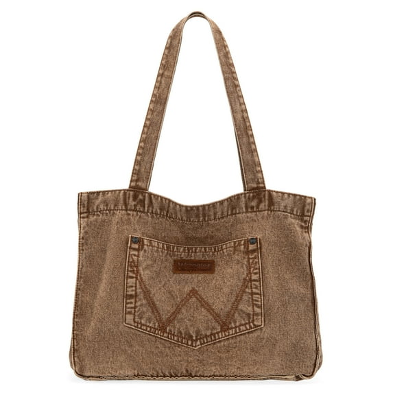 Wrangler Tote Bag for Women Large Denim Purses for Work Travel, Brown
