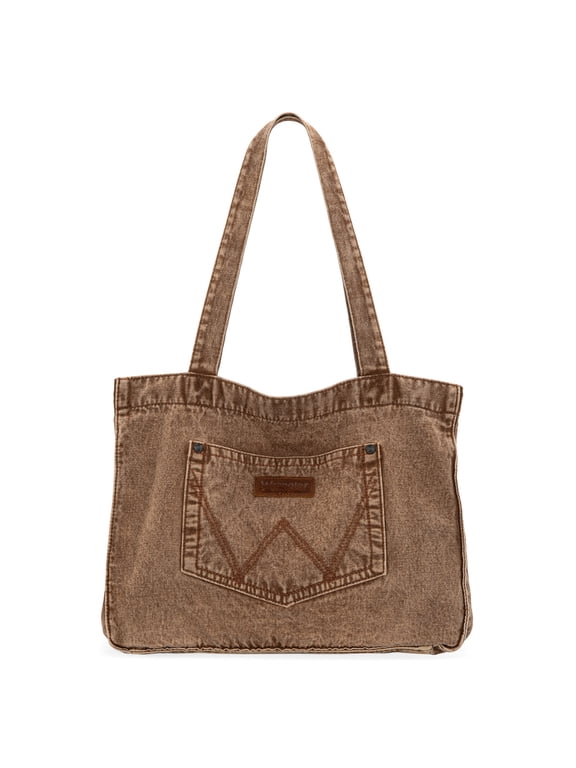 Wrangler Tote Bag for Women Large Denim Purses for Work Travel, Brown