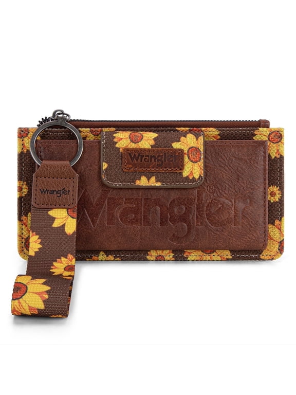 Wrangler Wristlet Wallet for Women Western Clutch RFID Blocking Card Holder, SunflowerBrown