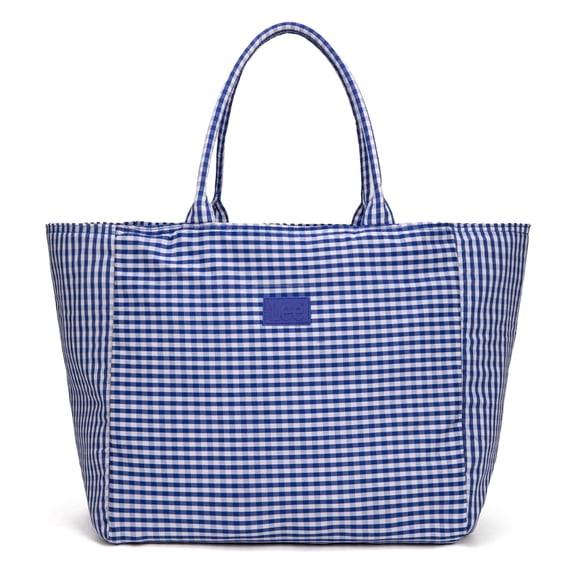 Lee Gingham Tote Bag for Women Casual Big Canvas Handbags Large Checkered Shoulder Bag, Navy