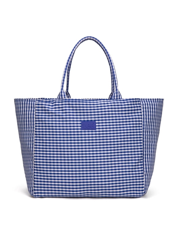 Lee Gingham Tote Bag for Women Casual Big Canvas Handbags Large Checkered Shoulder Bag, Navy