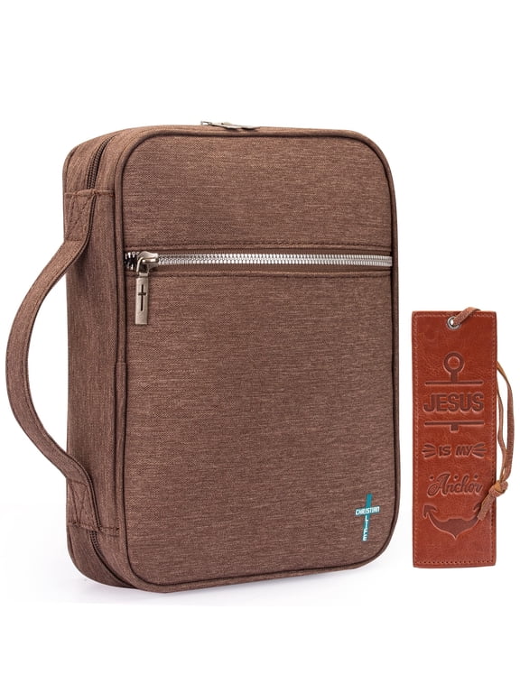 Church Bag for Women Men Protective Bible Cover with Leather Bookmark, Coffee