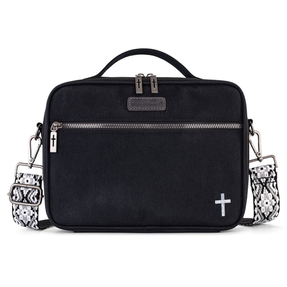 Montana West Bible Cover with Leather Bookmark Crossbody Church Protective Book Bag, Black-A