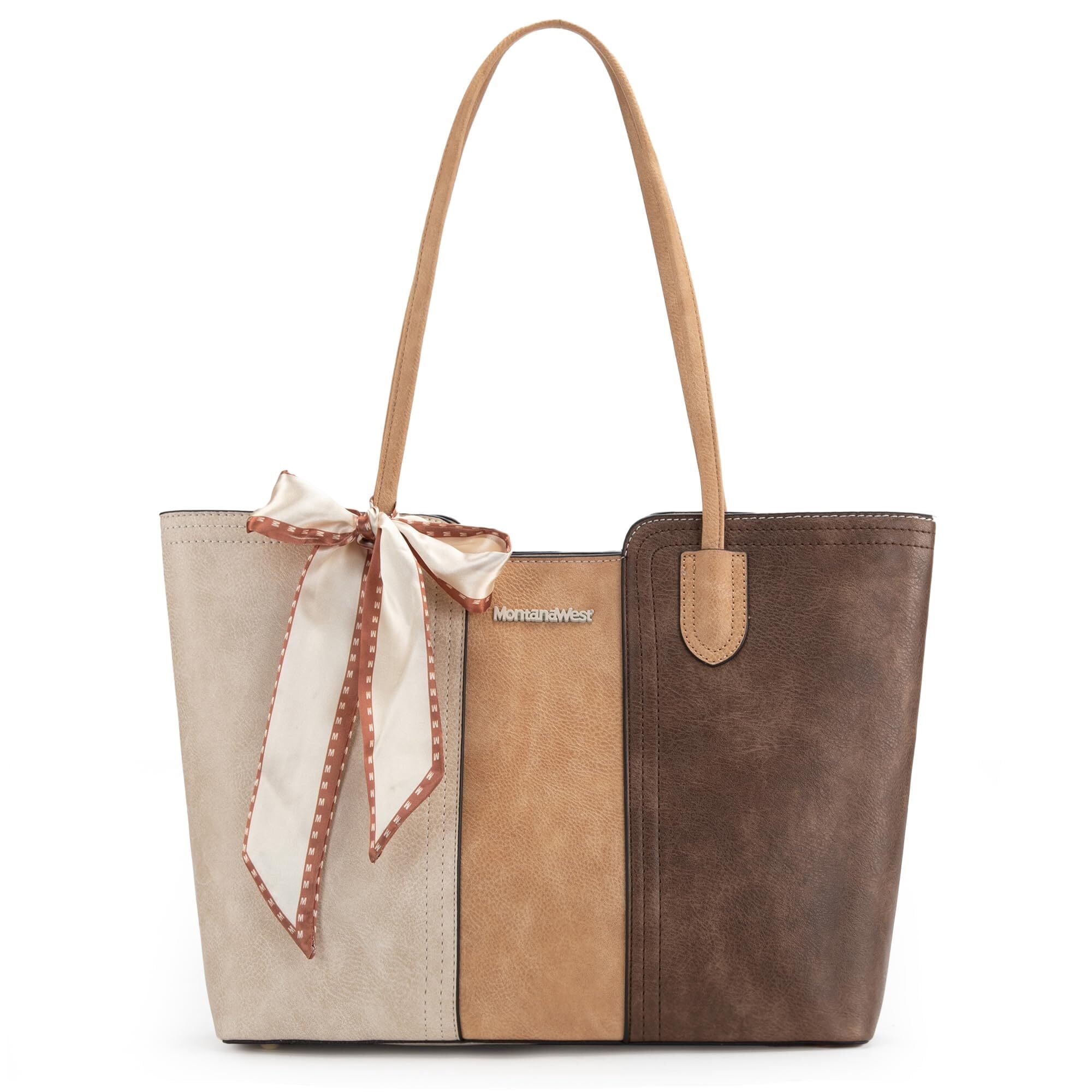 Montana West Tote Bags for Women Medium Top Handle Handbags with Scarf, Beige