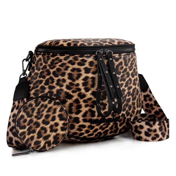 Montana West Crossbody Bags Bum Bag for Women Large Sling Bag with Adjustable Strap and Coin Purse, Leopard