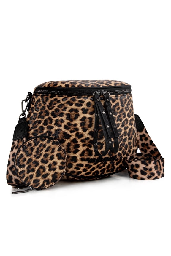 Crossbody Bags Bum Bag for Women Large Sling Bag with Adjustable Strap and Coin Purse, Leopard