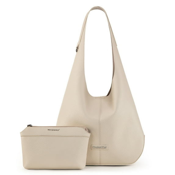 Montana West Hobo Bags Purse for Women Ultra Soft Foldable Shoulder Slouchy Handbags with Cosmetic bag, Beige