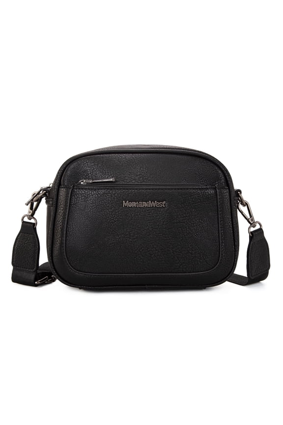 Small Crossbody Bags for Women Cow Print Purse Triple Zip Shoulder Handbags with Wide Strap, Black