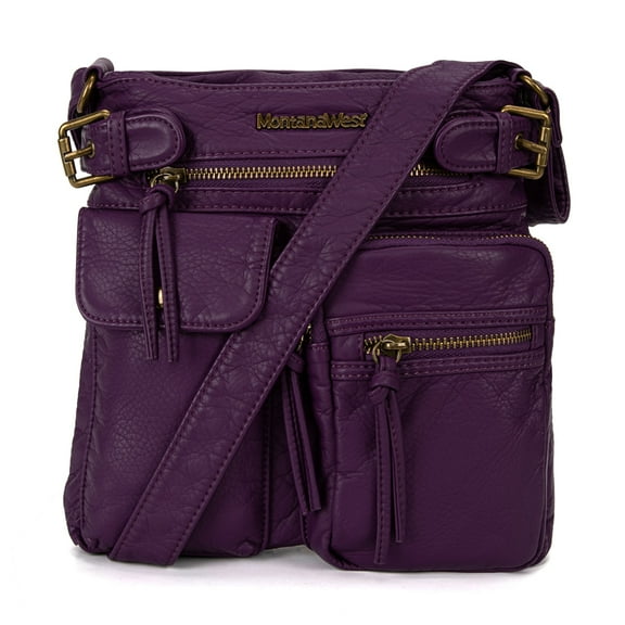 Montana West Crossbody Bag for Women Soft Washed Leather Multi Pocket Shoulder Purses, Purple