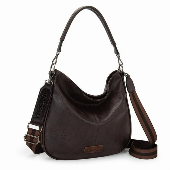 Wrangler Hobo Bags Large Crossbody Bags for Women Shoulder Purses with Striped Cotton Straps, Coffee