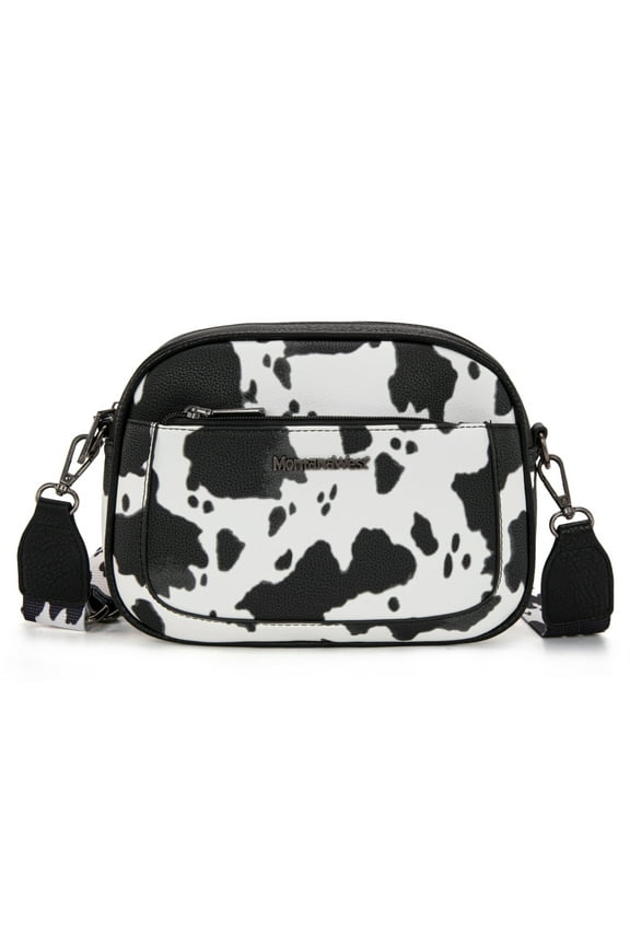Small Crossbody Bags for Women Cow Print Purse Triple Zip Shoulder Handbags with Wide Strap