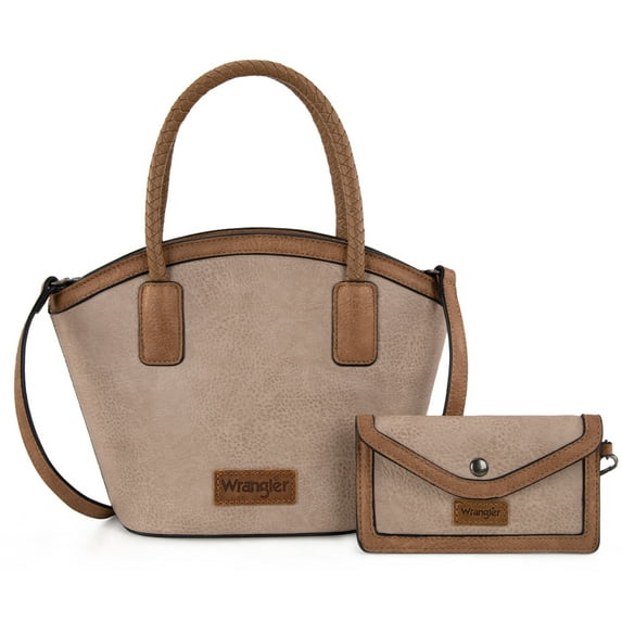 Wrangler Small Tote Bag for Women Distressed Shoulder Purse Woven Handle Tote Handbag with Small Clutch Wallet