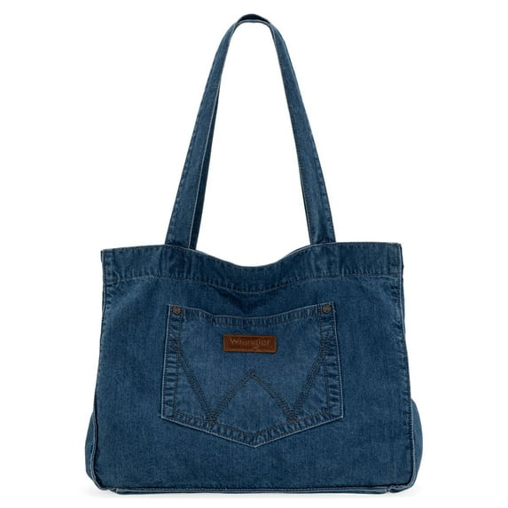 Wrangler Tote Bag for Women Large Denim Purses for Work Travel, Light Jean