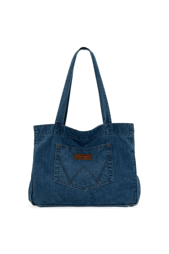 Wrangler Tote Bag for Women Large Denim Purses for Work Travel, Light Jean
