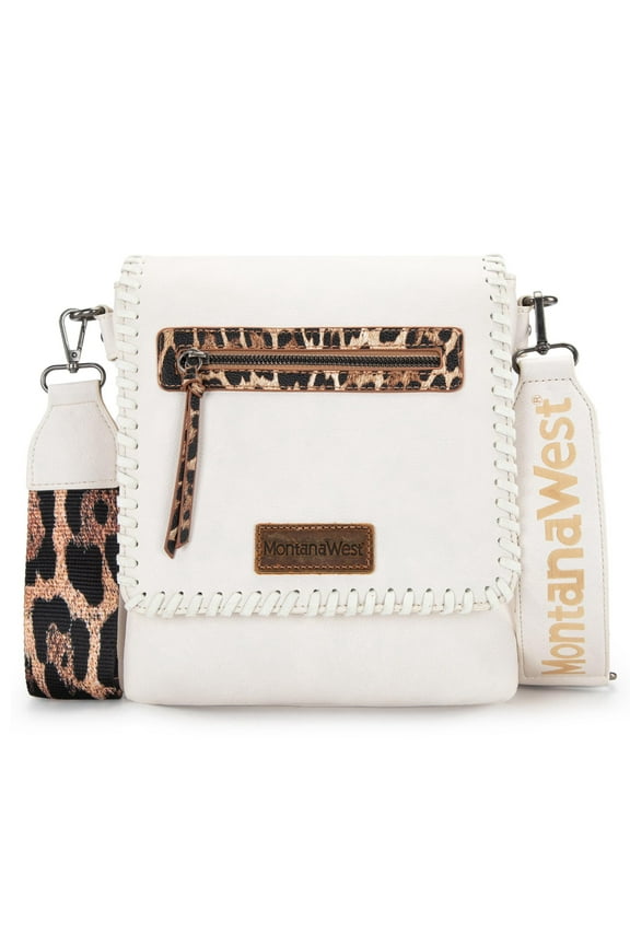 Crossbody Bags for Women with Dual Compartments Western Crossbody Purse with Leopard Print Guitar Strap, Beige