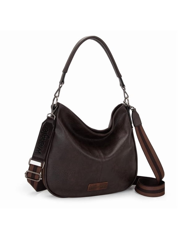 Wrangler Hobo Bags Large Crossbody Bags for Women Shoulder Purses with Striped Cotton Straps, Coffee