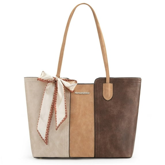 Montana West Tote Bags for Women Medium Top Handle Handbags with Scarf, Three Chocolate