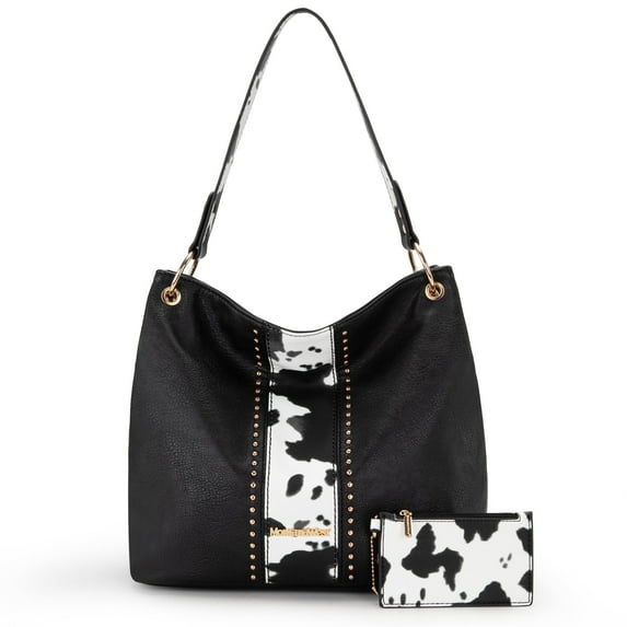 Montana West Purses for Women Hobo Shoulder Handbags with Zipper, Cow Print-Black