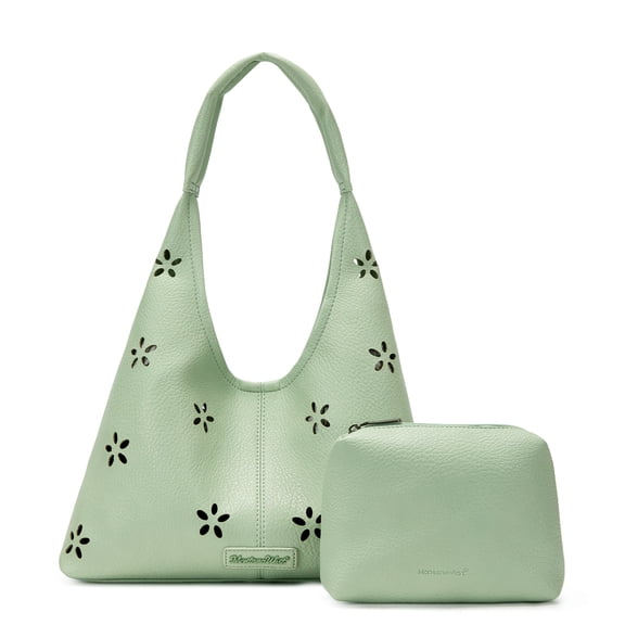 Montana West Hobo Bag Purses for Women Soft Slouchy Shoulder Handbags Tote with Pouch, Flower Cut-out Light Green