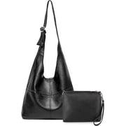 Hobo Bags Purse for Women Ultra Soft Foldable Shoulder Slouchy Handbags with Cosmetic bag, Black
