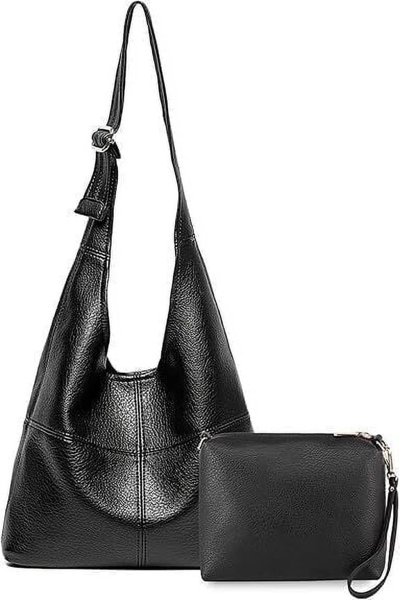 Hobo Bags Purse for Women Ultra Soft Foldable Shoulder Slouchy Handbags with Cosmetic bag, Black