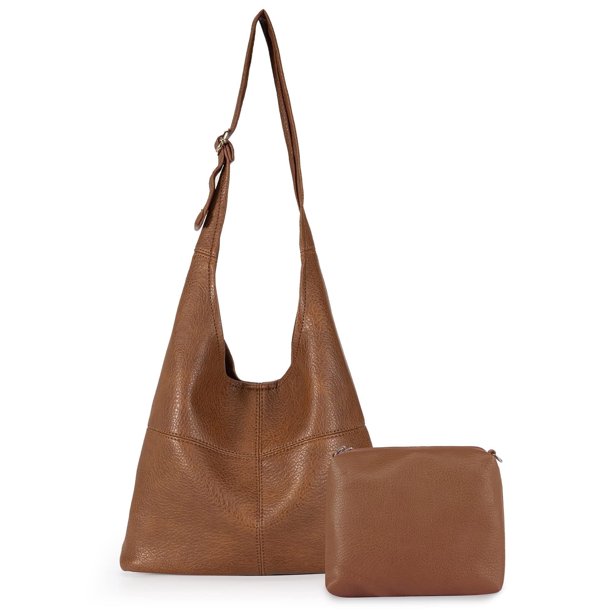 Montana West Hobo Bags Purse for Women Ultra Soft Foldable Shoulder Slouchy Handbags with Cosmetic bag, Brown