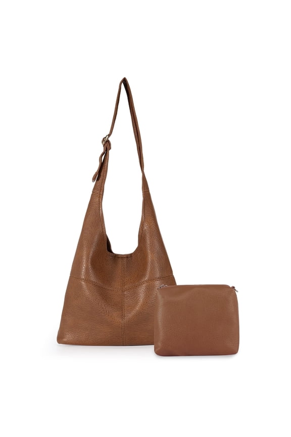 Hobo Bags Purse for Women Ultra Soft Foldable Shoulder Slouchy Handbags with Cosmetic bag, Brown