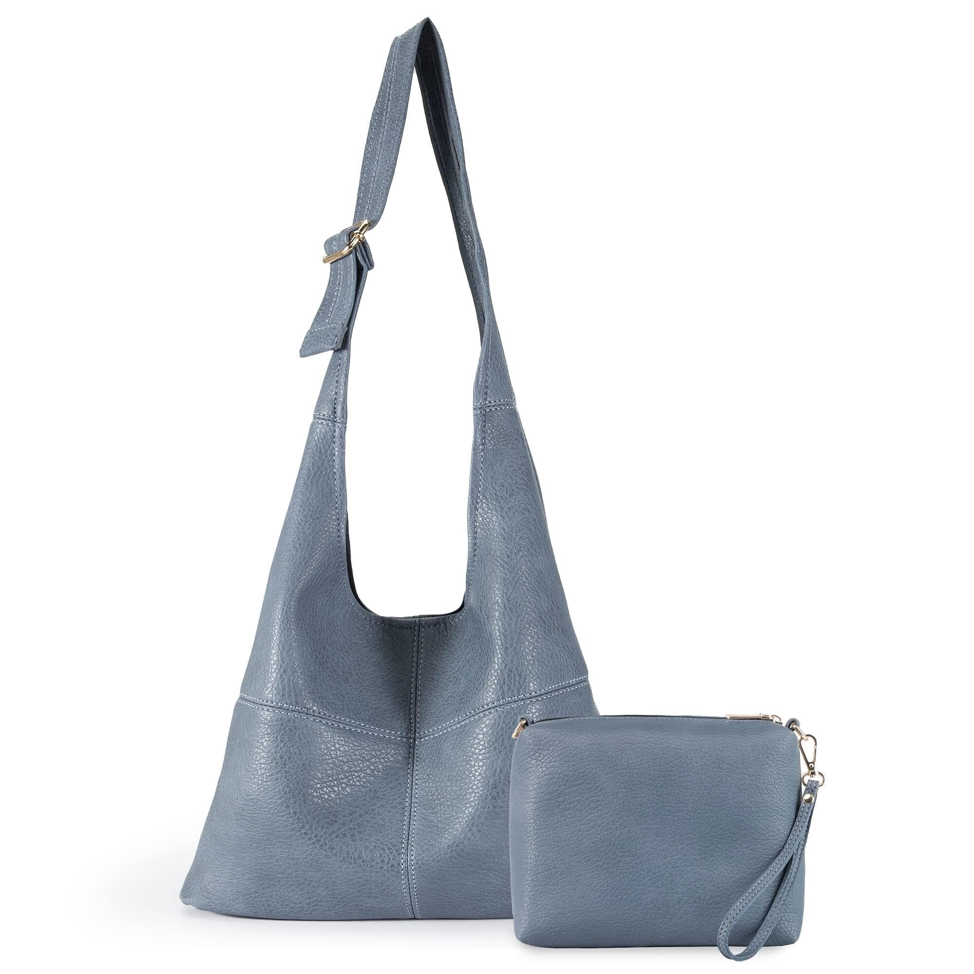 Montana West Hobo Bags Purse for Women Ultra Soft Foldable Shoulder Slouchy Handbags with Cosmetic bag, Jean