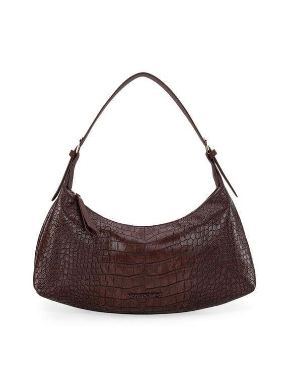 Hobo Bags for Women Shoulder Trendy Purses Leather Clutch Purse and Handbags, Crocodile-Coffee