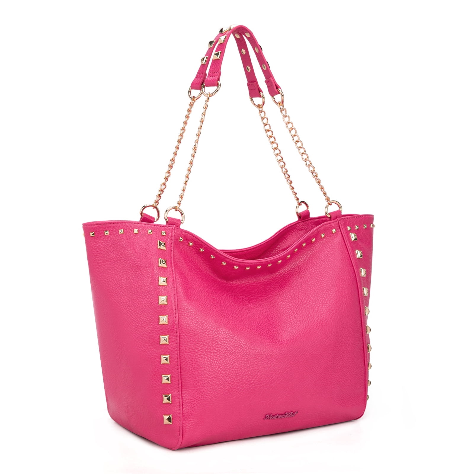 Montana West Large Tote Bag for Women Oversized Shoulder Purses with Chain Handbags, Hot Pink