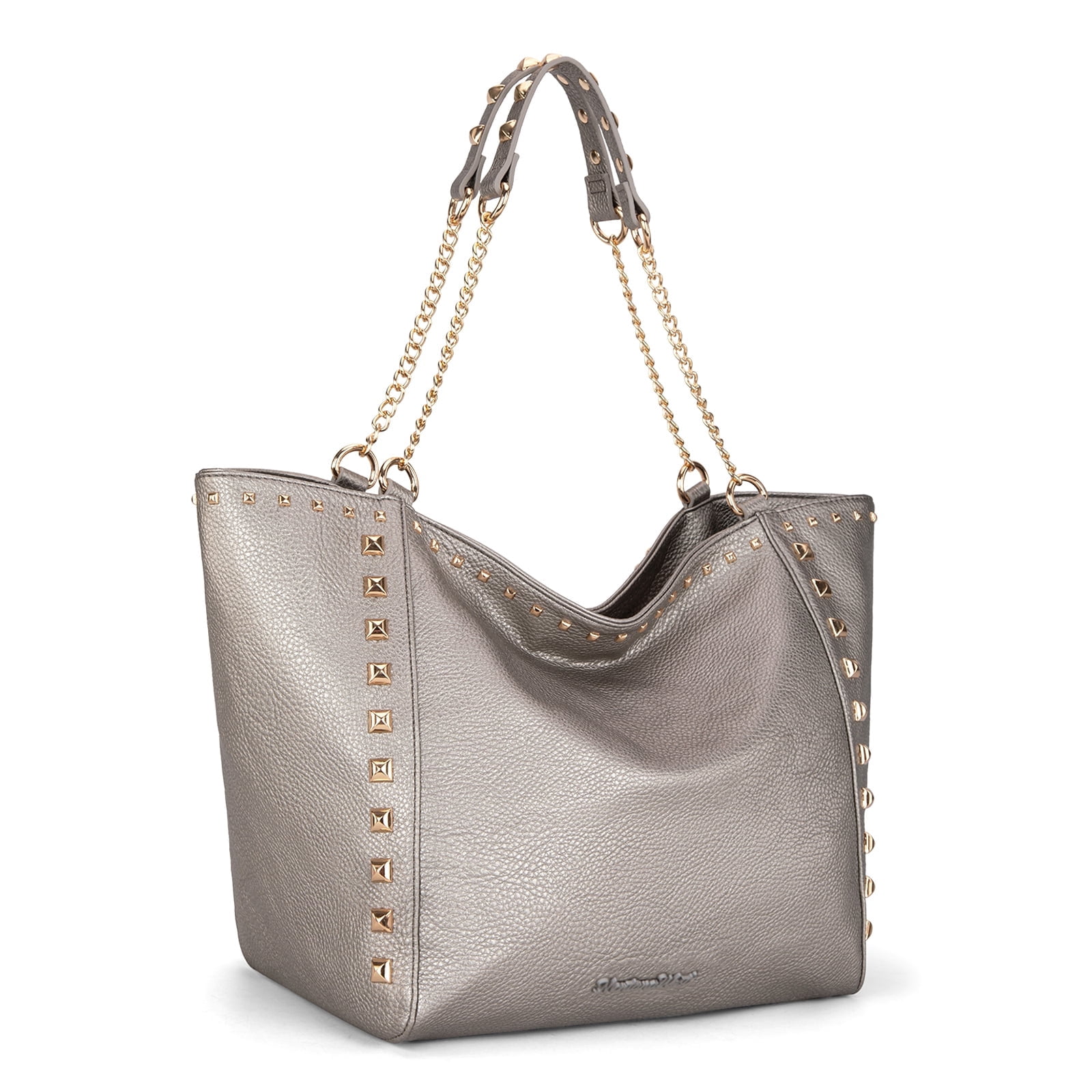 Montana West Large Tote Bag for Women Oversized Shoulder Purses with Chain Handbags, Pewter
