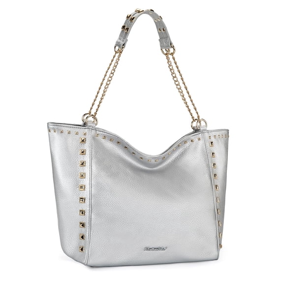 Montana West Large Tote Bag for Women Oversized Shoulder Purses with Chain Handbags, Silver
