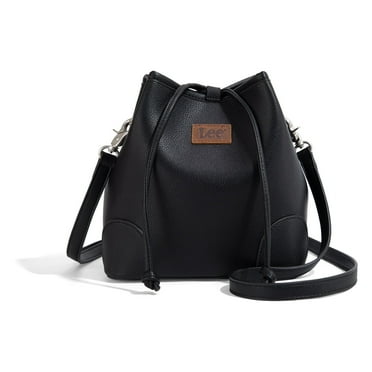 Lee Bucket Bag for Women Drawstring Hobo Purses Crossbody Shoulder Handbags with Detachable Straps, Black