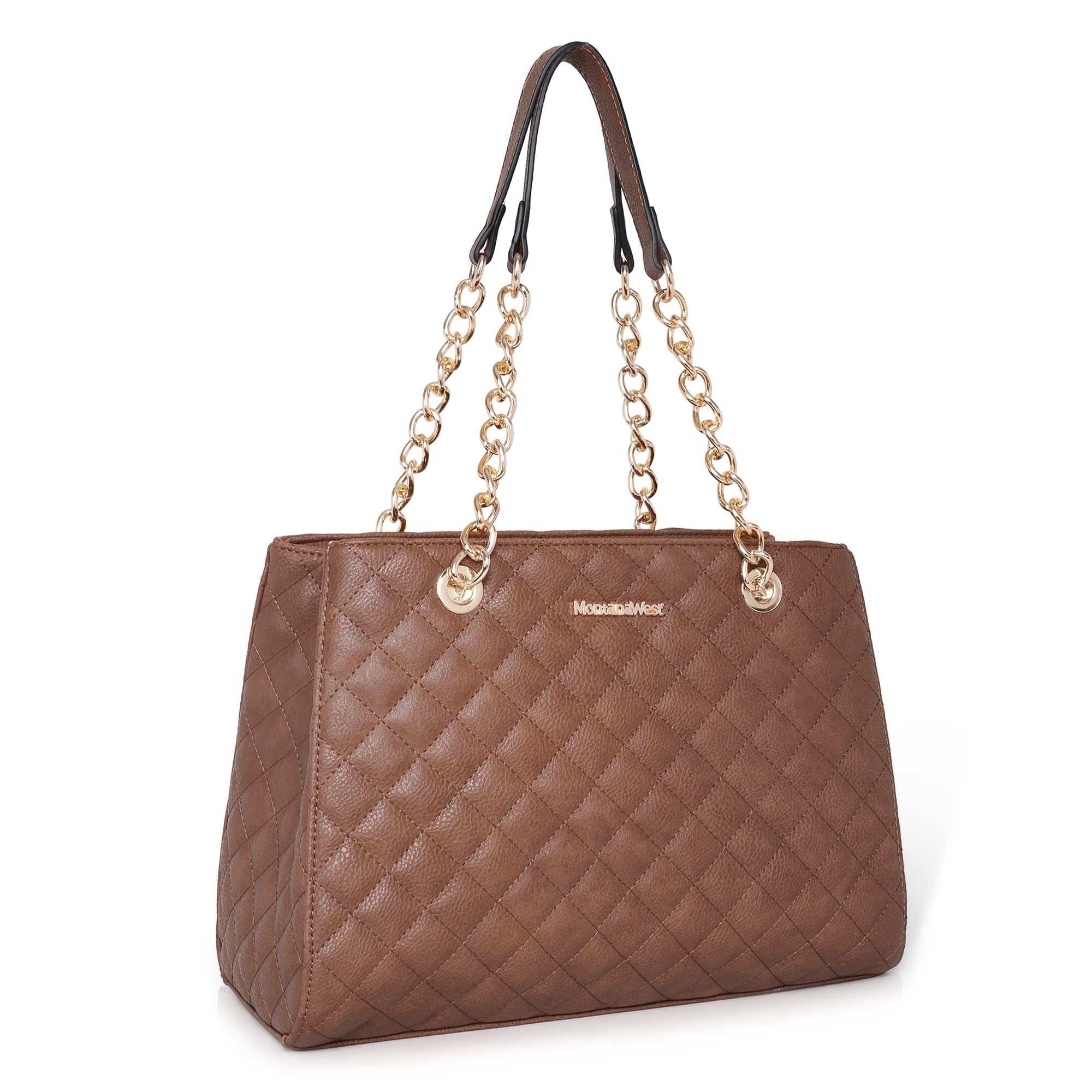 Montana West MEDIUM Chain Shoulder Bag for Women Hobo Handbags Tote Purse, Brown