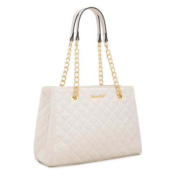Montana West Medium Tote Bag for Women Quilted Chain Shoulder Purse, Beige