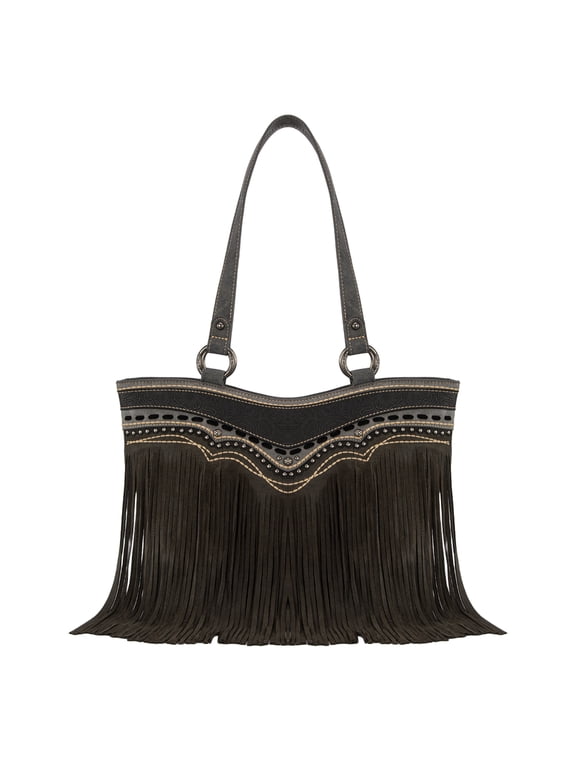 Western Tote Bag for Women Fashion Tassel Purse Stylish Fringe Design, Black