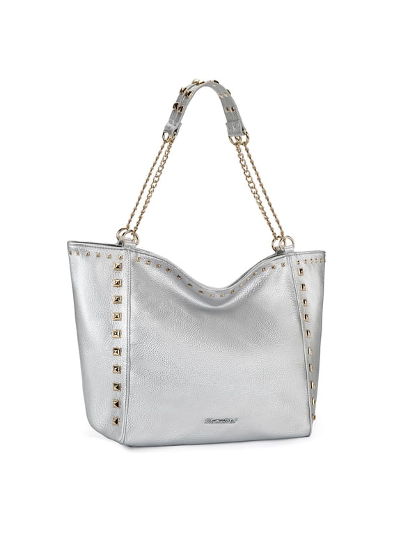 Large Tote Bag for Women Oversized Shoulder Purses with Chain Handbags, Silver