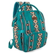 Wrangler Aztec Travel Backpack Baby Bag for Women with Stroller Strap and Side Bottle Pockets Organized Diaper Bag, Green