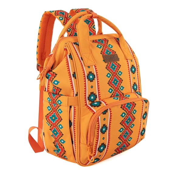 Wrangler Aztec Travel Backpack Baby Bag for Women with Stroller Strap and Side Bottle Pockets Organized Diaper Bag, Must Yellow