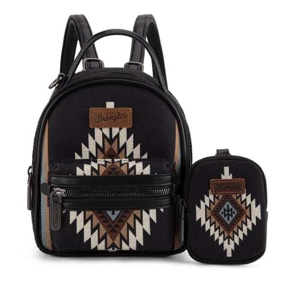 Wrangler Mini Backpack Aztec Back Pack Purse for Women, Black