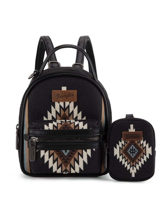 Wrangler Mini Backpack Aztec Back Pack Purse for Women, Black