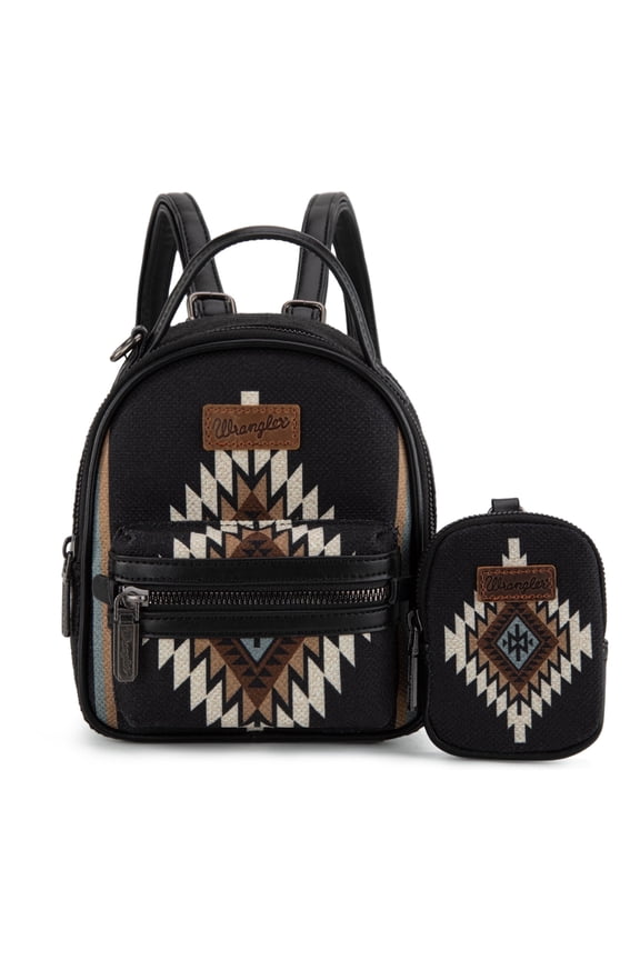 Wrangler Mini Backpack Aztec Back Pack Purse for Women, Black