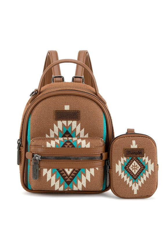 Wrangler Mini Backpack Aztec Back Pack Purse for Women, Brown