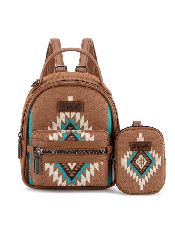 Wrangler Mini Backpack Aztec Back Pack Purse for Women, Brown