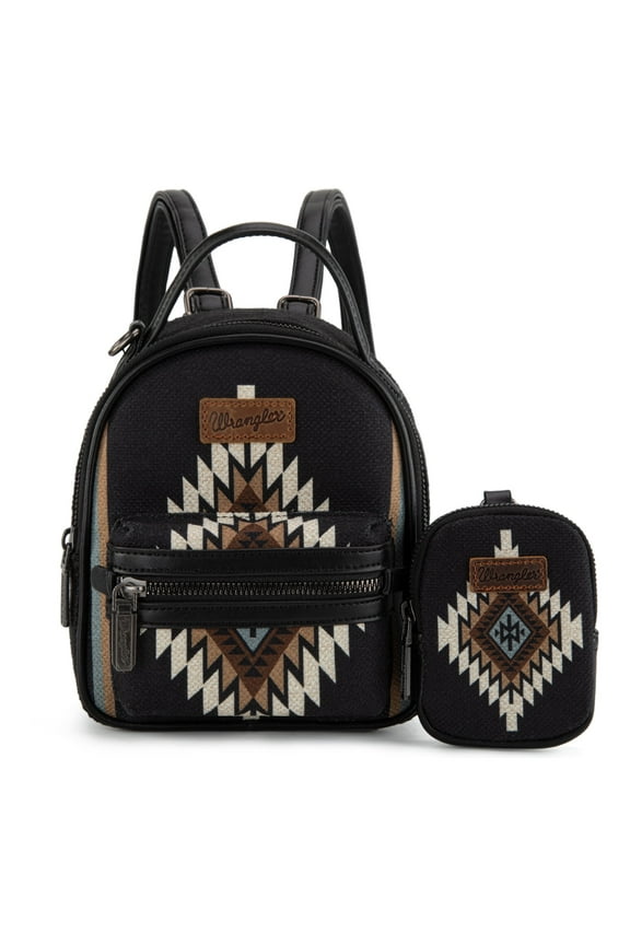 Wrangler Mini Backpack Aztec Back Pack Purse for Women, Black