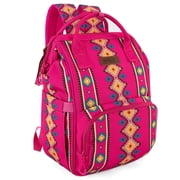 Wrangler Aztec Travel Backpack Baby Bag for Women with Stroller Strap and Side Bottle Pockets Organized Diaper Bag, Hot Pink